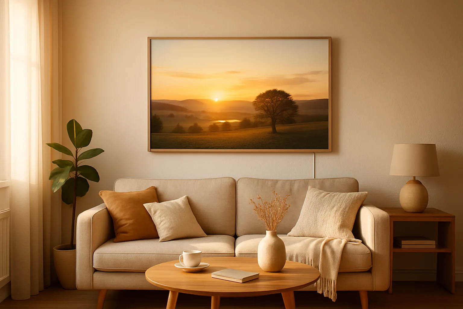 Bild-Infrarotheizung mit Landschaftsmotiv im Wohnzimmer
