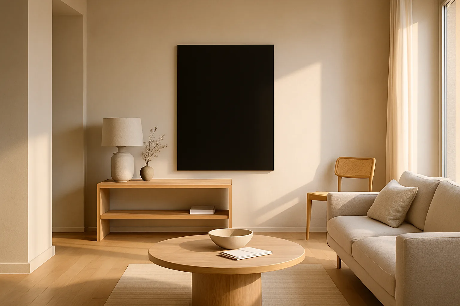 Design-Infrarotheizung aus schwarzem Glas an heller Wand