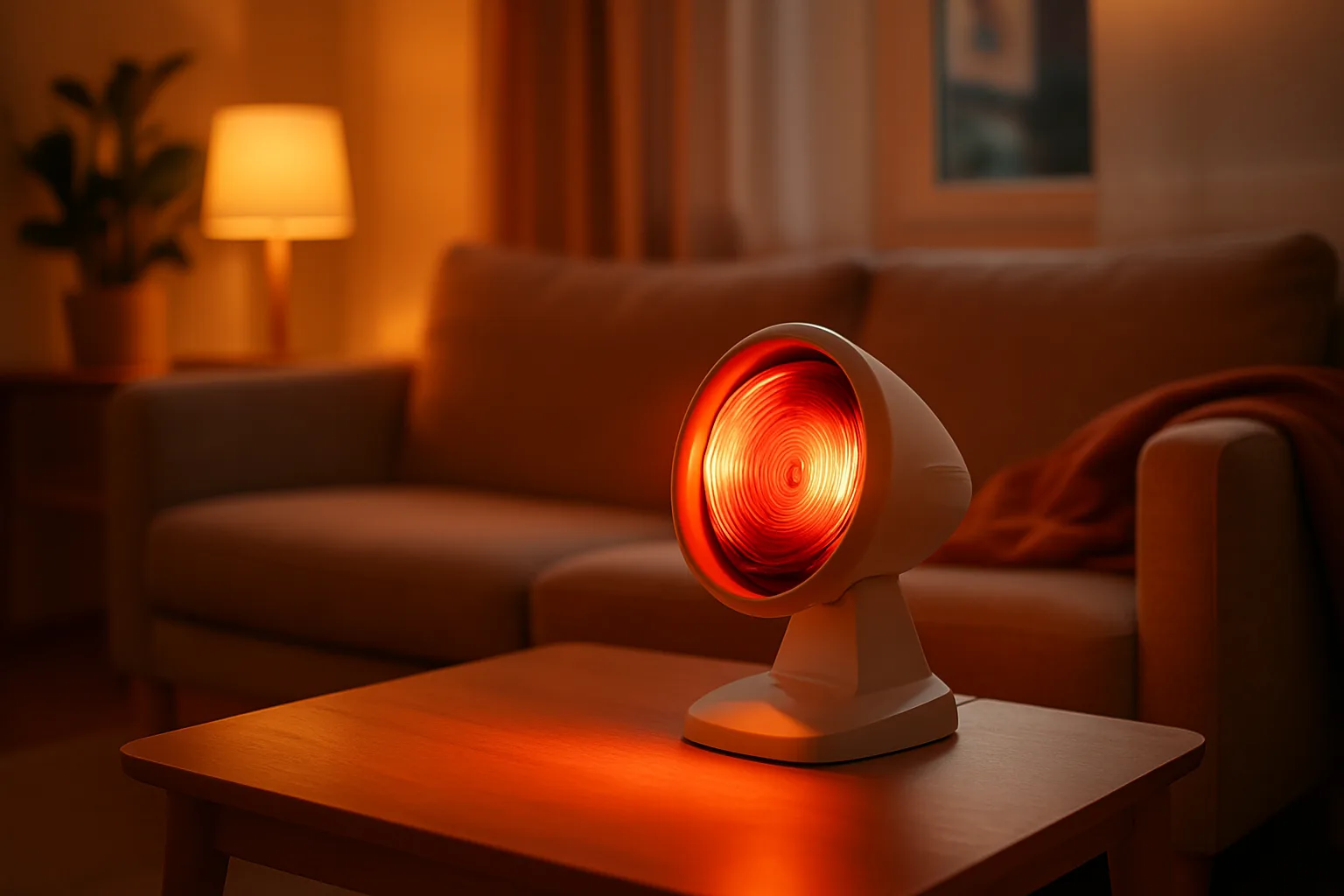 Rotlichtlampe bei der Anwendung im Wohnzimmer
